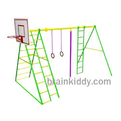 อุปกรณ์ปีนป่ายแป้นบาส เครื่องเล่นสนาม กลางแจ้ง เหล็ก ,บาร์โหน ตั้งพื้น ,ปีนป่าย, ของเล่น สั่งทำ 10-20 วัน ขนาด150x350x220 ซม.