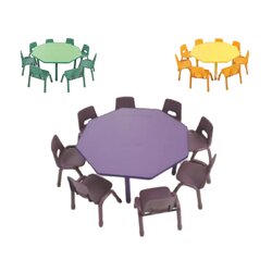 ชุดโต๊ะหกเหลี่ยม SET B พร้อมเก้าอี้ 8 ที่นั่ง โต๊ะเก้าอี้นักเรียน,โต๊ะเด็ก,เก้าอี้เด็ก,อนุบาล-ประถม,โต๊ะกิจกรรม,โต๊ะพลาสติกขาเหล็ก,โต๊ะเขียนหนังสือเด็ก สั่งนำเข้า ขนาด ย.120 x 48-56