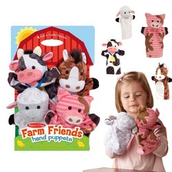 ชุดหุ่นมือ,ตุ๊กตามือ,หุ่นมือสัตว์ในฟาร์ม 4 ตัว,ของเล่นบทบาทสมมติ,ของเล่นเสริมพัฒนาการ,สื่อการสอนอนุบาล,พร้อมส่ง