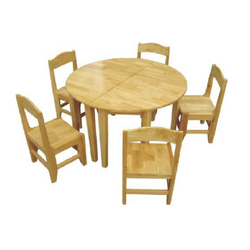ชุดโต๊ะไม้ทรงกลมพร้อมเก้าอี้ โต๊ะนักเรียนอนุบาล เฟอร์นิเจอร์เด็ก โต๊ะไม้ เฟอร์นิเจอร์ไม้ พร้อมส่ง ขนาด 120X55 ซม.
