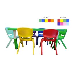 ชุดโต๊ะประถมพร้อมเก้าอี้ 6 ตัว โต๊ะสี่เหลี่ยมผืนผ้าขาพลาสติก พร้อมส่ง โต๊ะนักเรียน โต๊ะเขียนหนังสือ โต๊ะทานข้าว โต๊ะกิจกรรมพร้อมเก้าอี้เด็ก โต๊ะพลาสติก โต๊ะขนาด 60x120x 46-60 ซม.