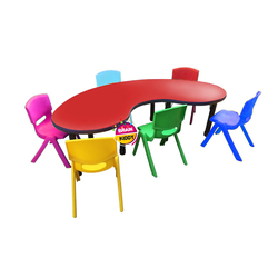 โต๊ะเด็กทรงถั่วพร้อมเก้าอี้6ตัว โต๊ะเรียน โต๊ะพร้อมเก้าอี้ โต๊ะเสี้ยวพระจันทร์ พร้อมเก้าอี้ 6 ตัว โต๊ะเรียนพลาสติก ราคาโรงงาน พร้อมส่ง โต๊ะขนาด 60x160x50-55 cm. เก้าอี้ขนาด 28x 28 x 51-53 cm.