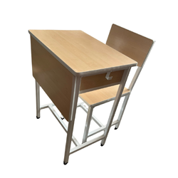 ชุดโต๊ะเรียนเดี่ยวประถมลายไม้ โครงเหล็ก ท็อปเมลามีน สั่งทำตามสิ่งที่ต้องการได้ โต๊ะเก้าอี้ประถม-อนุบาลสั่งทำขนาดตามที่ต้องการได้ โต๊ะ ขนาด 40 x 60 x 76 ซม. เก้าอี้ ขนาด 38 x 38 x 83 ซม.