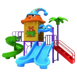 เครื่องเล่นสนามกลางแจ้งหอคอยจิ๋วกับหมวกพ่อมดแสนสนุก สไลเดอร์,ของเล่น,ครุภัณฑ์สนามเด็กเล่น,สพฐ,โครงการโรงเรียนประชารัฐ playground ขนาด 220x340x270 ซม.