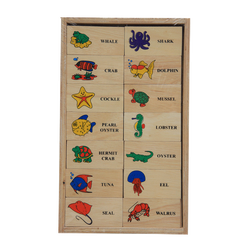 โดมิโนภาพกับคำอ่านภาษาอังกฤษชุด สัตว์น้ำ , ของเล่นไม้, ของเล่นเสริมพัฒนาการ, ของเล่นเด็กอนุบาล, สื่อการสอนเด็กอนุบาล