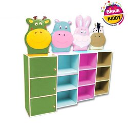 ชั้นวางสัตว์สี่สหายเพื่อนรัก เฟอร์นิเจอร์เด็ก ,ชั้นวางของไม้,ตู้ไม้, ชั้นวางของเด็ก, โรงเรียนอนุบาล, เนอสเซอรี่, ห้องเด็กเล่น, kidszone พร้อมส่ง