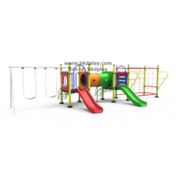 ชุดหอสไลด์80 +ปีนป่ายเชือก + ชิงช้า 2ที่นั่ง เครื่องเล่นสนาม กลางแจ้ง เหล็ก, สไลเดอร์,ของเล่น สั่งทำ 10-20 วัน ขนาด 450x960x225 ซม.