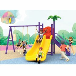 เครื่องเล่นสนามกลางแจ้ง ชุดสถานีชิงช้า+สไลเดอร์,กระดานลื่น,สไลเดอร์,ครุภัณฑ์สนามเด็กเล่น, สพฐ,โครงการโรงเรียนประชารัฐ playground,เครื่องเล่นสนาม, สนามเด็กเล่น ขนาด 220x350x220 ซม.