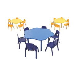 ชุดโต๊ะดอกไม้หรรษา พร้อมเก้าอี้ 6 ที่นั่ง โต๊ะเก้าอี้นักเรียน,โต๊ะเด็ก,เก้าอี้เด็ก,อนุบาล-ประถม,โต๊ะกิจกรรม,โต๊ะพลาสติกขาเหล็ก,โต๊ะเขียนหนังสือเด็ก สั่งนำเข้า ขนาดเส้นทะแยงมุม 120 ซม. ขนาดความสูงโต๊ะ 37-60 ซม.