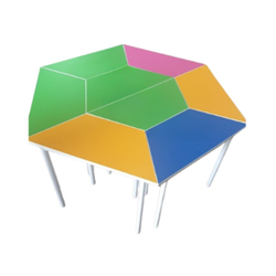 โต๊ะสี่เหลื่ยมคางหมู , โต๊ะไม้ขาเหล็ก โต๊ะกิจกรรม ,โต๊ะเขียนหนังสือเด็ก, โต๊ะกิจกรรมเด็ก -ผู้ใหญ่ สั่งผลิตได้ทุกสี เส้นผ่าศูนย์กลาง 180 ซม. สูง 75 ซม.