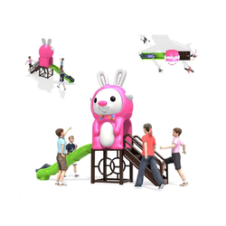 เครื่องเล่นสนามกลางแจ้ง ชุดสถานีกระต่ายชมพู,กระดานลื่น,สไลเดอร์,ครุภัณฑ์สนามเด็กเล่น, สพฐ,โครงการโรงเรียนประชารัฐ playground,เครื่องเล่นสนาม, สนามเด็กเล่น ขนาด 60x250x220 ซม.