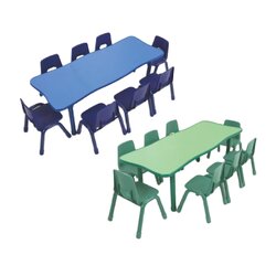 ชุดโต๊ะสี่เหลี่ยมผืนผ้า แบบยาว SET B พร้อมเก้าอี้ 10 ที่นั่ง โต๊ะเก้าอี้นักเรียน,โต๊ะเด็ก,เก้าอี้เด็ก,อนุบาล-ประถม,โต๊ะกิจกรรม,โต๊ะพลาสติกขาเหล็ก,โต๊ะเขียนหนังสือเด็ก สั่งนำเข้า ขนาดโต๊ะ 60x150x48-56 ซม.