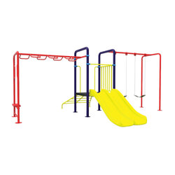 ชุดรวมL ชุดหอสไลด์ 80 รางคู่+บาร์โหน+ชิงช้า 2 ที่นั่ง,เครื่องเล่นสนามกลางแจ้ง,เครื่องเล่นสนามแบบเหล็ก,ชิงช้า,สไลเดอร์,ครุภัณฑ์สนามเด็กเล่น,งบสพฐ,สินค้าผลิตในไทย ขนาด 430 x 610 x 250 ซม.