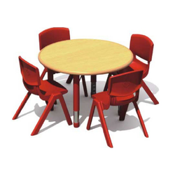 ชุดโต๊ะเรียนกลม ปรับขาได้ โต๊ะนักเรียนอนุบาล พรีออเดอร์ 1เดือน คิดค่าส่งตามจริง ขนาด 80x37-62 cm.