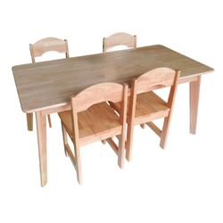 ชุดโต๊ะเก้าอี้ไม้ยางพาราสำหรับเด็กนักเรียนพร้อมเก้าอี้4 ตัว, โต๊ะเรียนกลุ่มสำหรับอนุบาล โต๊ะสี่เหลี่ยมผืนผ้า,โต๊ะไม้, สำหรับอนุบาล สินค้าผลิตในไทยมีพร้อมส่ง ขนาด 60x120x55 cm.