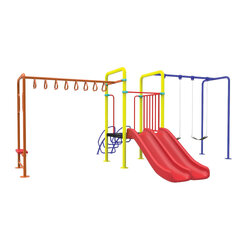 ชุดรวมw ชุดหอสไลด์ 80 รางคู่+บาร์โหน+ชิงช้า 2 ที่นั่ง,เครื่องเล่นสนามกลางแจ้ง,เครื่องเล่นสนามแบบเหล็ก,สไลเดอร์,ครุภัณฑ์สนามเด็กเล่น,งบสพฐ,สินค้าผลิตในไทย ขนาด 430 x 610 x 250 ซม