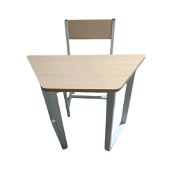 โต๊ะไม้เรียนเดี่ยวสี่เหลี่ยมคางหมูพร้อมเก้าอี้ โต๊ะไม้ขาเหล็ก สั่งทำตามสีและขนาดได้ ขนาดโต๊ะ 90x45x75 ซม. ขนาดเก้าอี้ 38x40x45 ซม.