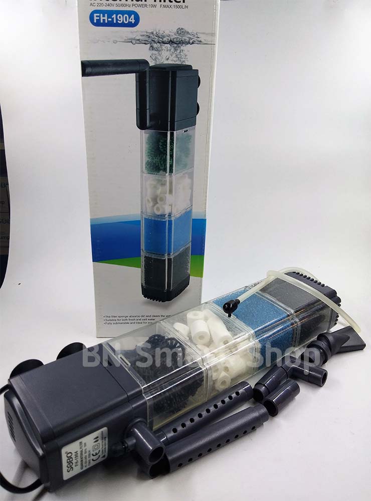 ปั้มน้ำพร้อมกรองภายในตู้ปลา SOBO FH-1904 วัสดุกรอง 4 ชั้น ปรับเปลี่ยนได้ตามชอบ