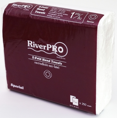 กระดาษเช็ดมือ [RIVER PROS] Z-Fold 250แผ่น1ชั้น (16ห่อ/ลัง)