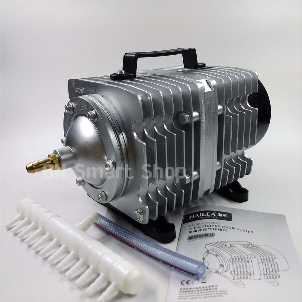 ปั้มลม ปั้มออกซิเจน ปั้มลูกสูบ 120 วัตต์ HAILEA รุ่น ACO-009 ฟรีแยกลมสามทาง วาวส์ปรับแรงดันลม สายยาง หัวทรายจิ๋ว พร้อมใช้งาน