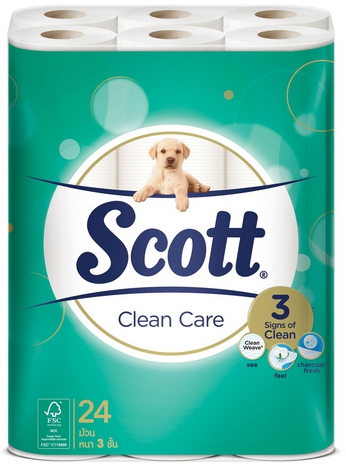 กระดาษชำระม้วนเล็ก [SCOTT] Extra Clean Care หนา3ชั้น (24ม้วน/แพ็ค)