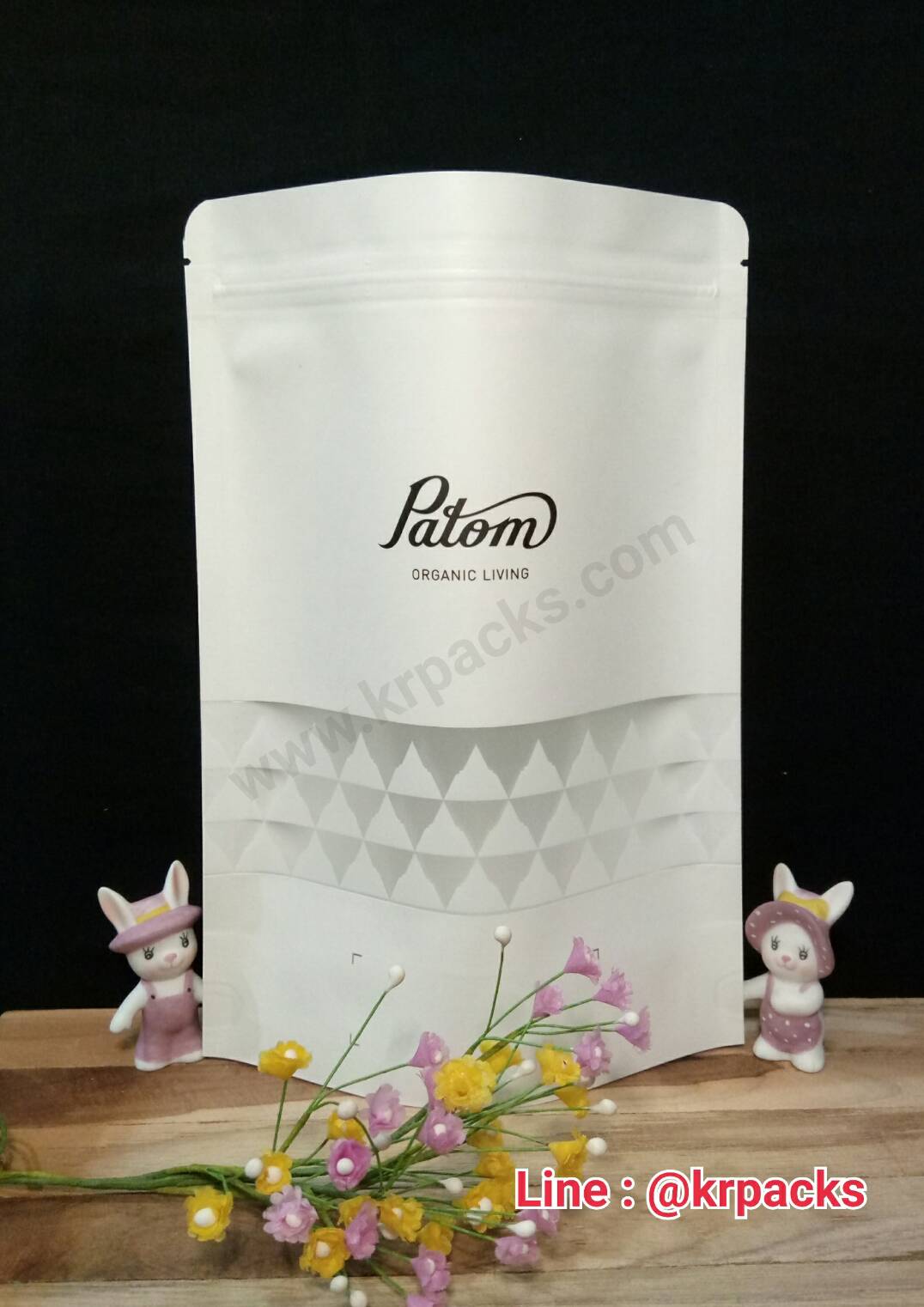 ตัวอย่างงานถุงคราฟท์ขาว ก้นตั้ง พิมพ์กราเวียร์ 1 สี
