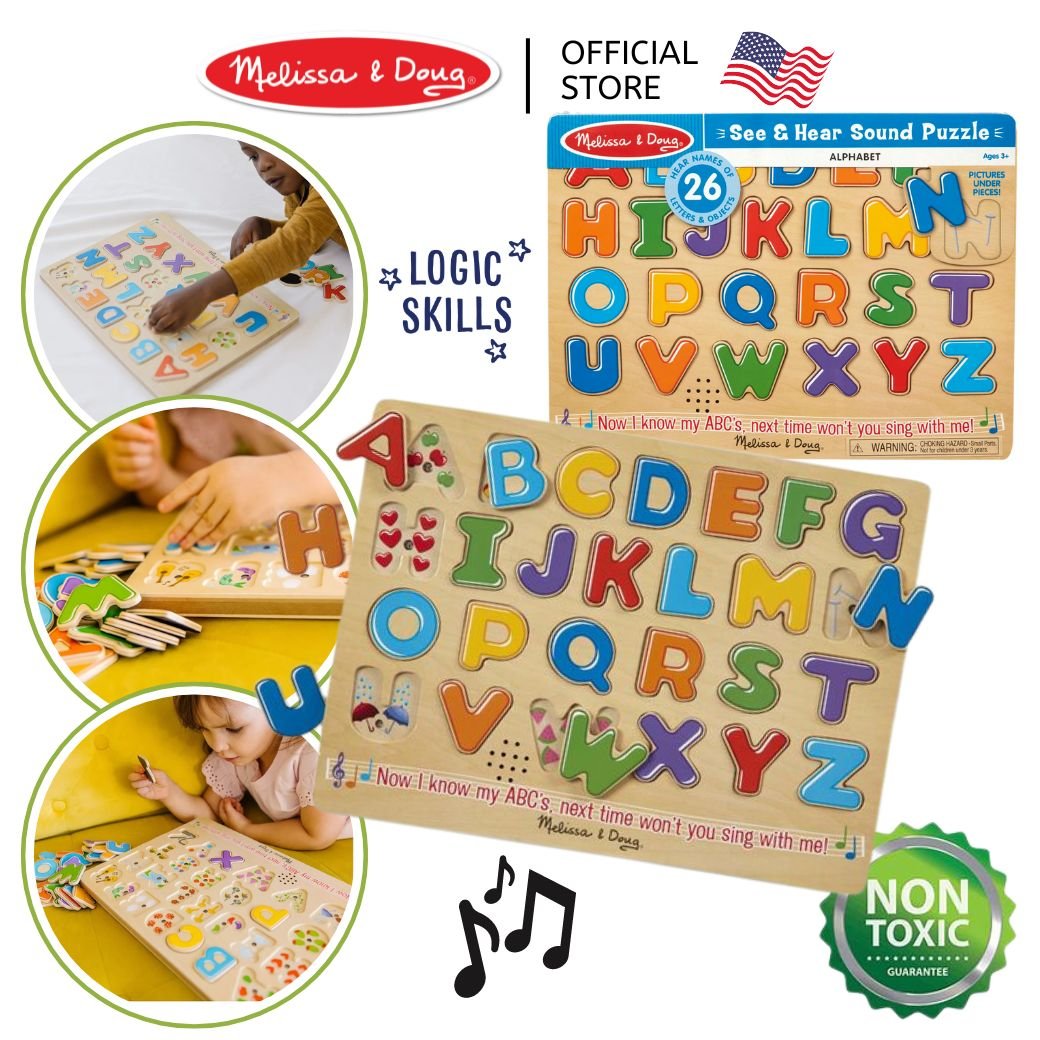 จิ๊กซอว์เด็ก มีเสียง มีหมุดจับ พัซเซิลตัวอักษร Melissa & Doug Alphabet Sound Puzzle, ของเล่นเสริมพัฒนาการ, ของเล่น