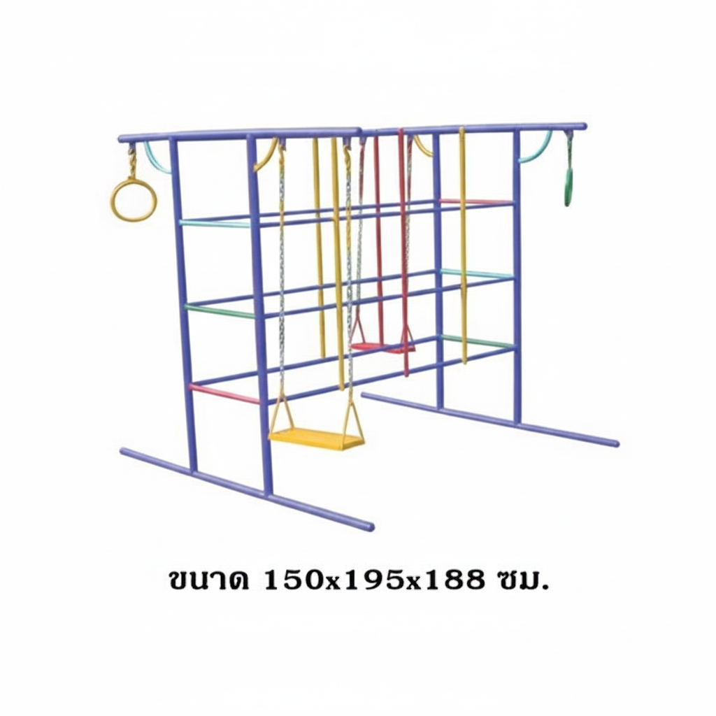 บาร์ไต่ 3 อย่าง, เครื่องเล่นสนามกลางแจ้ง , เครื่องเล่นสนามแบบเหล็ก,ชิงช้า,สไลเดอร์,โยกเยกเหล็ก, ม้าหมุน, OutdoorPlayground, ราคาโรงงาน ขนาด 130x200x150 ซม.