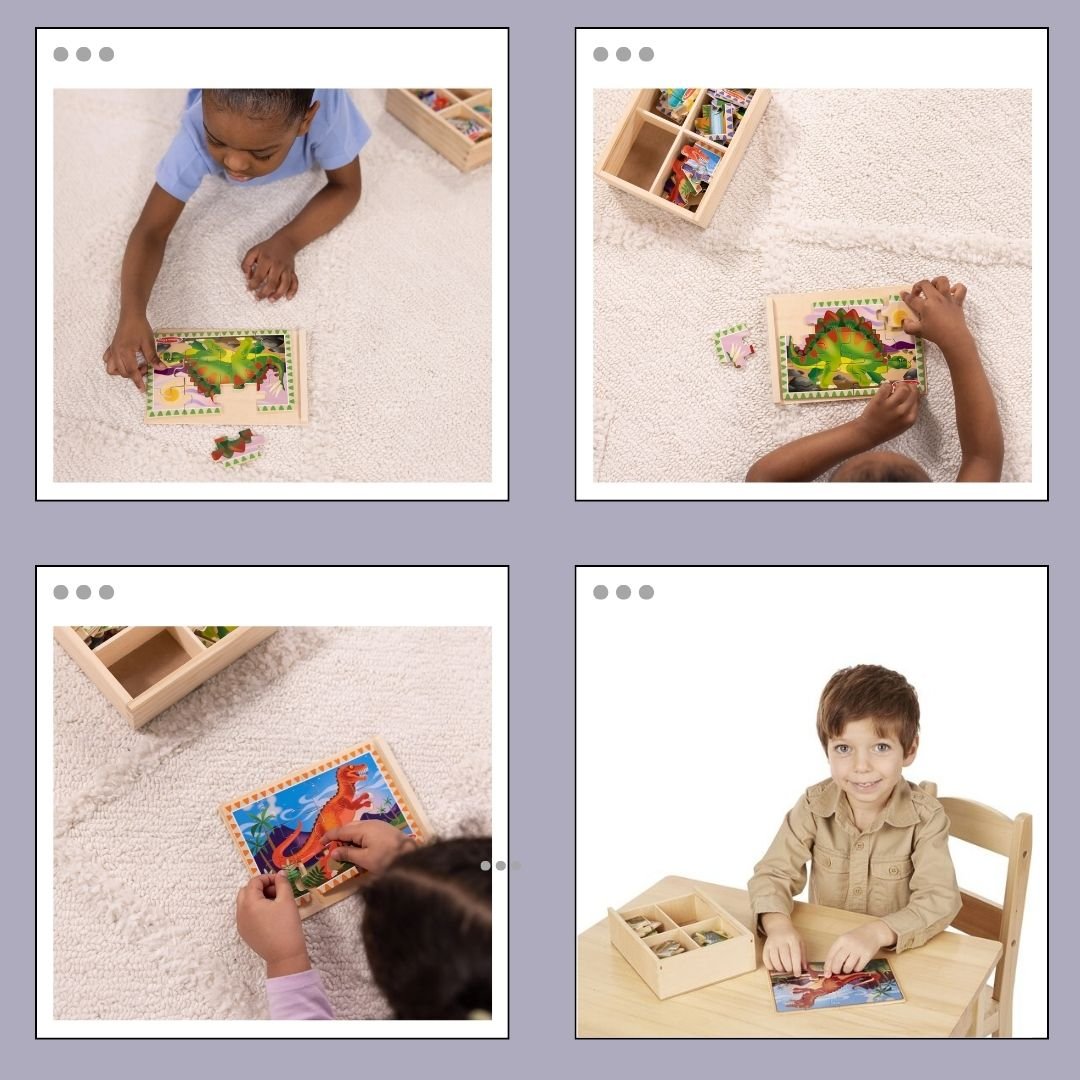 พัชเซิลรูปไดโนเสาร์ 12 ชิ้น 4 ลาย ,จิ๊กซอ, Wooden Jigsaw Puzzle in a Box - 12 Pcs Dinosaurs ,ของเล่นเสริมพัฒนาการเด็ก เสริมทักษะการเรียนรู้ สื่อการสอนอนุบาล พร้อมส่ง