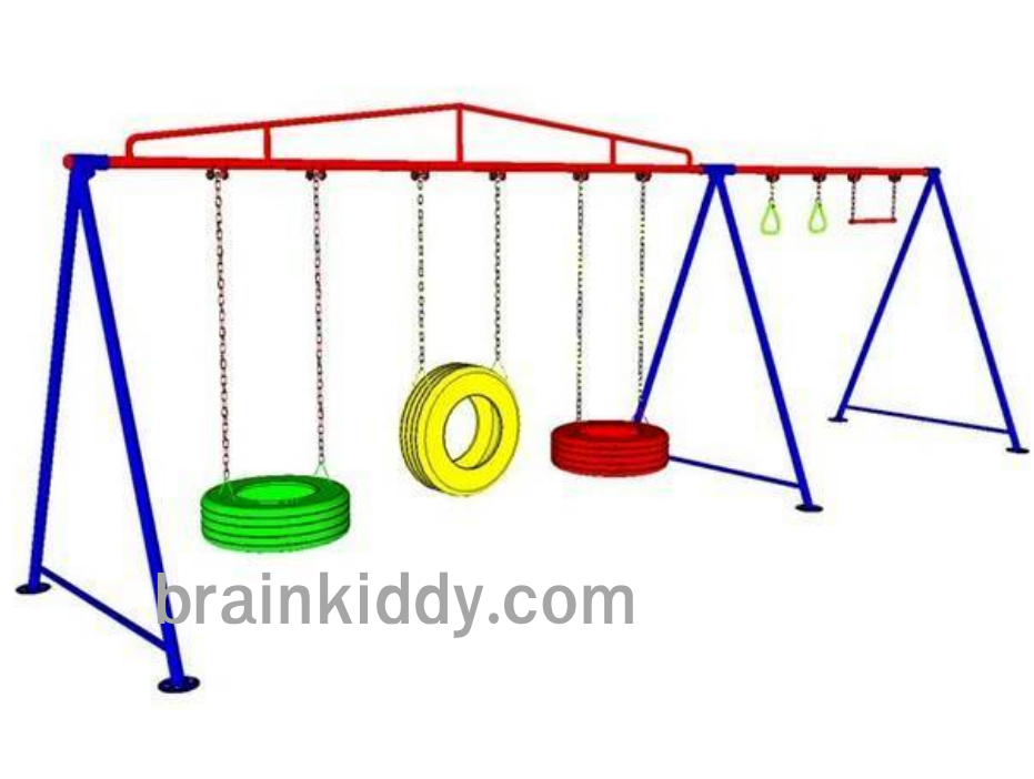 เครื่องเล่นสนามแบบเหล็ก ชิงช้า3ที่นั่ง,ชิงช้ายางรถพลาสติกและบาร์โหน มาตรฐาน มอก.,เครื่องเล่นสนามกลางแจ้ง,ครุภัณฑ์สนามเด็กเล่น,งบสพฐ,สินค้าผลิตในไทย