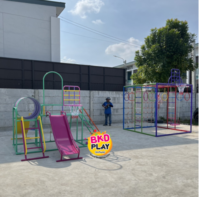 ชุดรวมเชือกถัก (อนุบาล), เครื่องเล่นสนามกลางแจ้ง , เครื่องเล่นสนามแบบเหล็ก,ชิงช้า,สไลเดอร์,โยกเยกเหล็ก, ม้าหมุน, OutdoorPlayground, ราคาโรงงาน ขนาด 120x120x150 ซม.