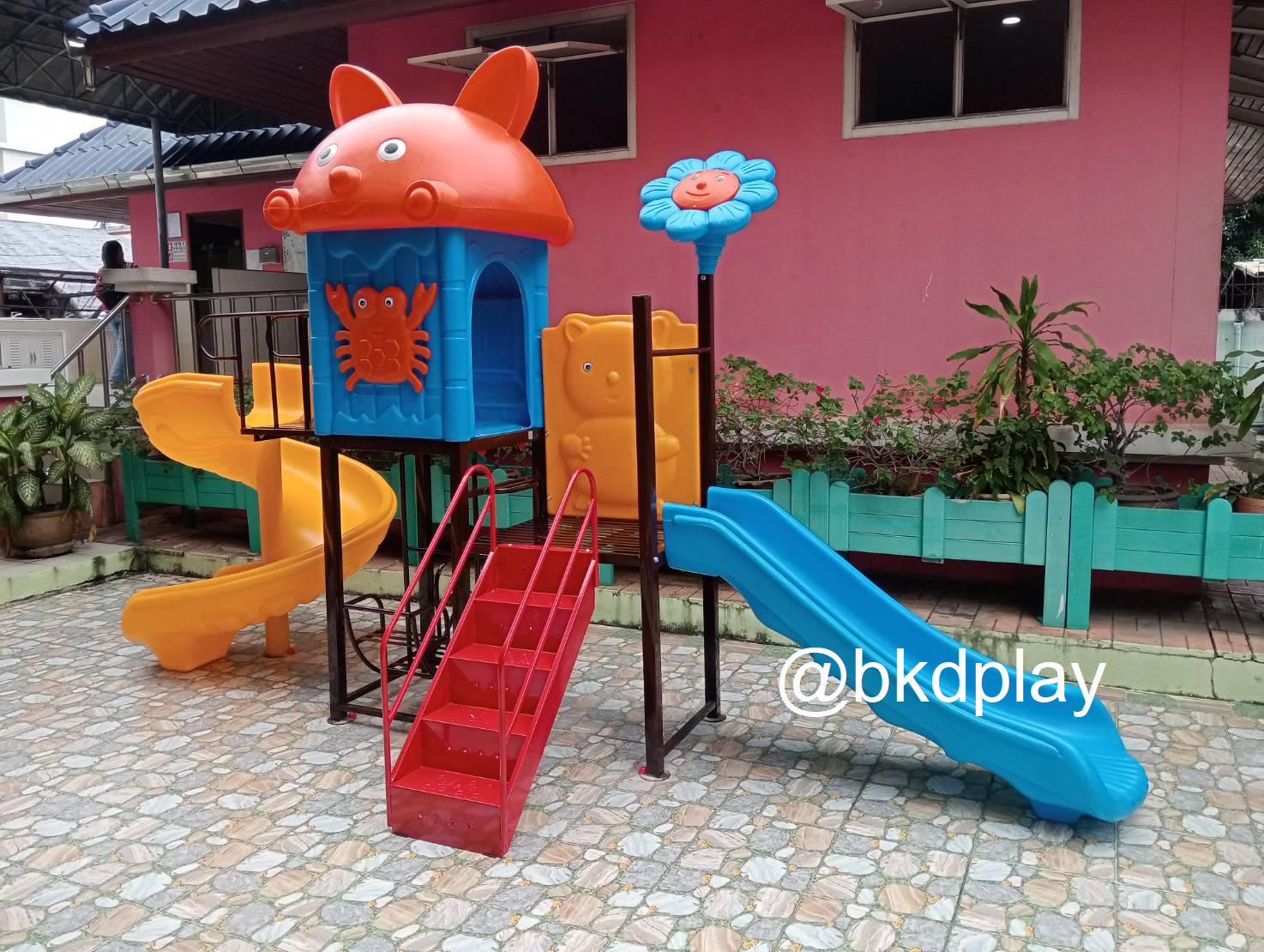 เครื่องเล่นสนามกลางแจ้ง ,ชุดจิ้งจอกน้อย 2 สไลเดอร์, สนามเด็กเล่น,outdoor playground,ครุภัณฑ์สนามเด็กเล่น สพฐ โครงการโรงเรียนประชารัฐ
