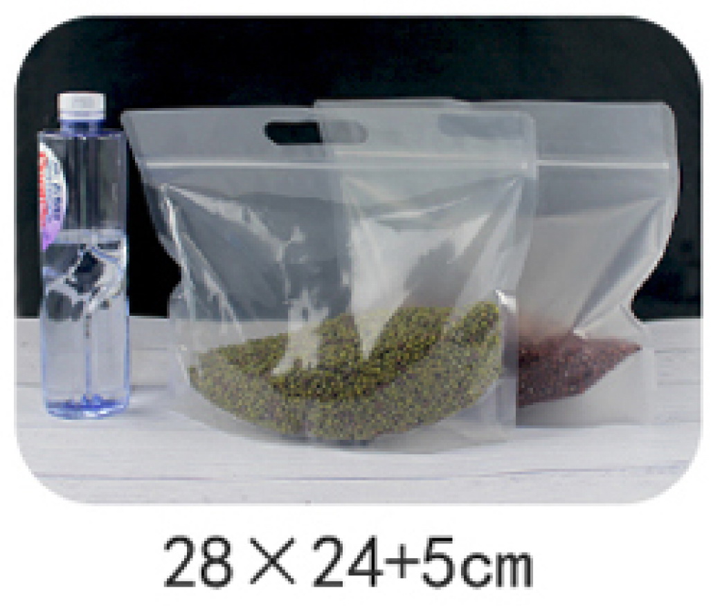 ถุงซิปล๊อคก้นตั้ง พลาสติกใส + มือสอด แนวนอน