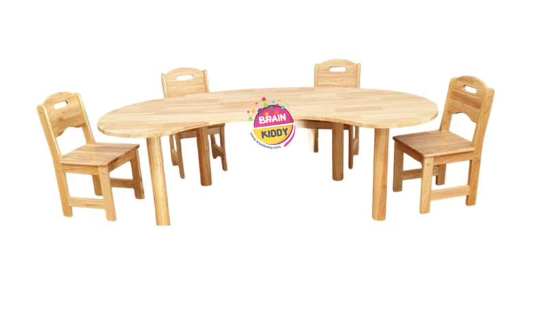 ชุดโต๊ะโค้ง+เก้าอี้ (โต๊ะ 1 ตัว, เก้าอี้ 4 ตัว) เฟอร์นิเจอร์เด็กสั่งทำตามสีและขนาดได้, โต๊ะเด็ก, เก้าอี้เด็ก, อนุบาล-ประถม โต๊ะ กิจกรรม โต๊ะไม้,โต๊ะเขียนหนังสือเด็ก ขนาด โต๊ะ 55 x 165 x 50 ซม. เก้าอี้ 33 x 35 x 60 ซม.