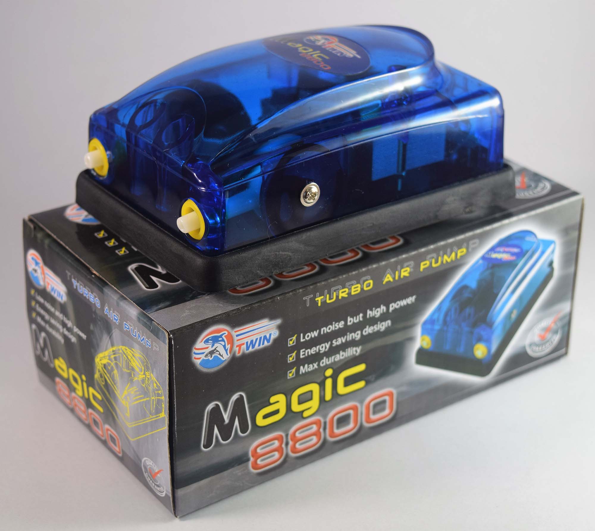 ปั้มลม ปั้มออกซิเจน 2 ทาง Magic 8800 สำหรับกุ้งปลา สีฟ้าใสสวยงาม ประหยัดพลังงาน ความทนทานสูง