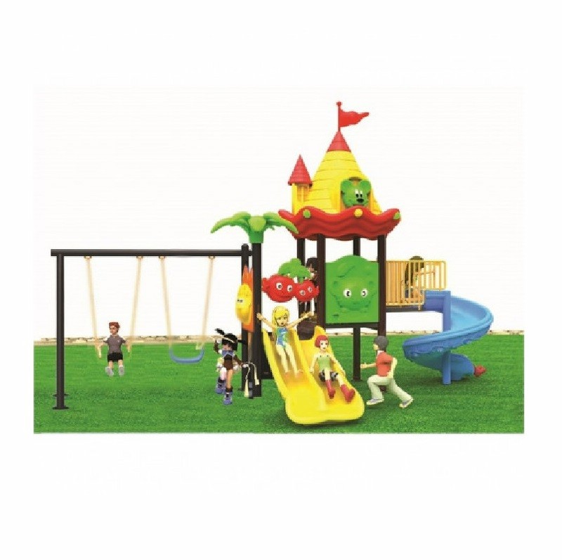 เครื่องเล่นสนามกลางแจ้ง ชุดปราสาทหนูน้อยไลเดอร์และชิงช้า,สไลเดอร์,กระดานลื่น,ชิงช้า,เครื่องเล่นเด็ก,ครุภัณฑ์สนามเด็กเล่น, สพฐ,โครงการโรงเรียนประชารัฐ,งบประมาณ70,000 ขนาด 270x490x320 ซม.