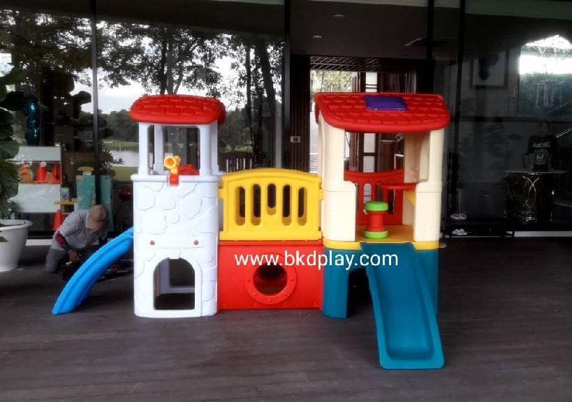 บ้านของเล่นคู่หลังคาแดง ,บ้านสไลเดอร์ ของเล่นเด็ก,พร้อมส่ง ราคาโรงงาน