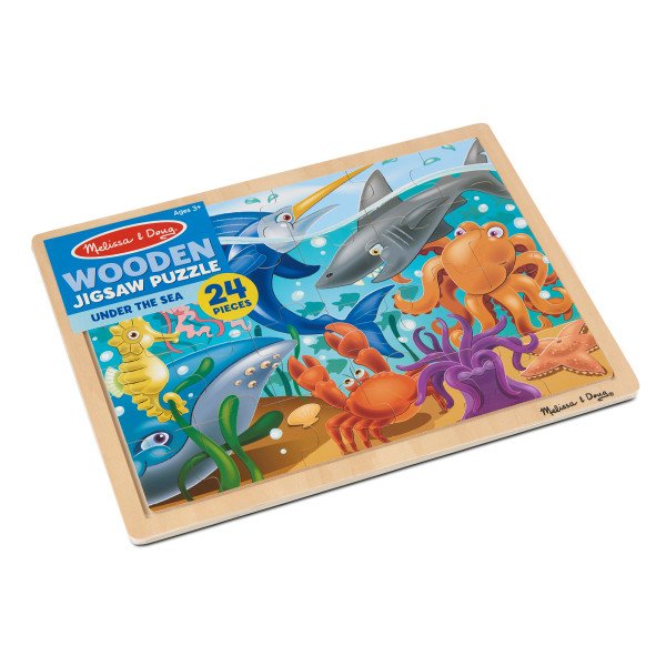 จิ๊กซอว์ไม้ 24 ชิ้น รุ่นสัตว์ทะเล พร้อมฐานไม้อย่างดี,Melissa & Doug Wooden Sea Life Jigsaw Puzzle, ของเล่นเสริมพัฒนาการ, ของเล่นเด็ก,สื่อการสอน,พร้อมส่ง