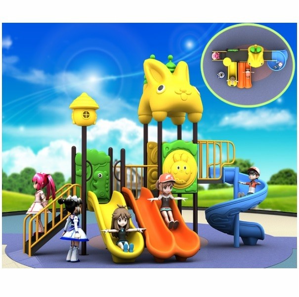 เครื่องเล่นสนามกลางแจ้ง ชุดบ้านกระต่าย 3 สไลด์,สไลเดอร์,กระดานลื่น,เครื่องเล่นเด็ก,ครุภัณฑ์สนามเด็กเล่น, สพฐ,โครงการโรงเรียนประชารัฐ,งบประมาณ70,000 ขนาด 230x400x330 ซม.