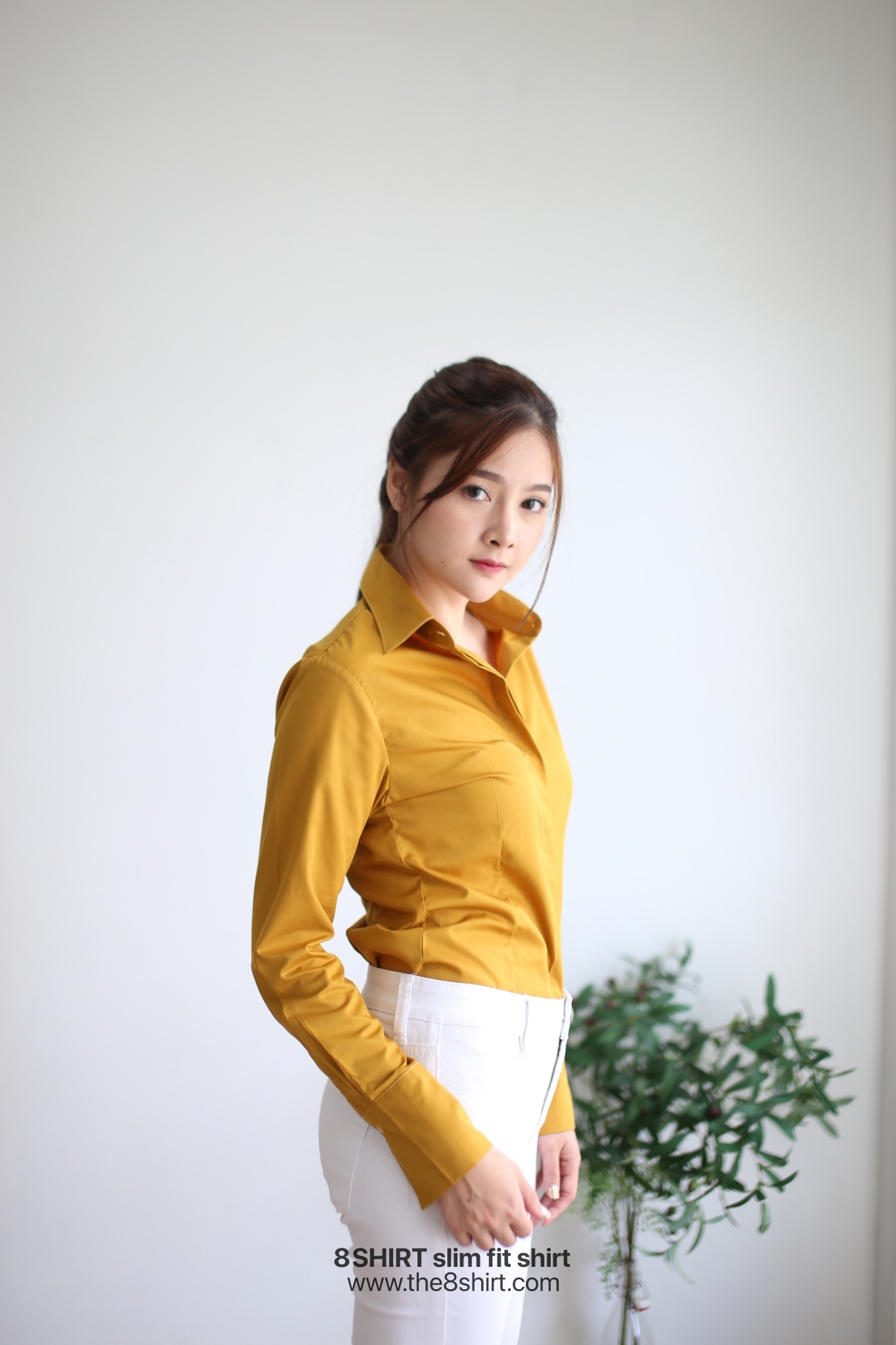 เสื้อเชิ้ตผู้หญิง สีเหลืองมัสตาร์ด (Mustard yellow) สลิมฟิต เข้ารูป แขนยาว เสื้อเชิ้ตทำงาน เสื้อยูนิฟอร์ม แบรนด์ 8SHIRT slim fit shirt พร้อมส่ง