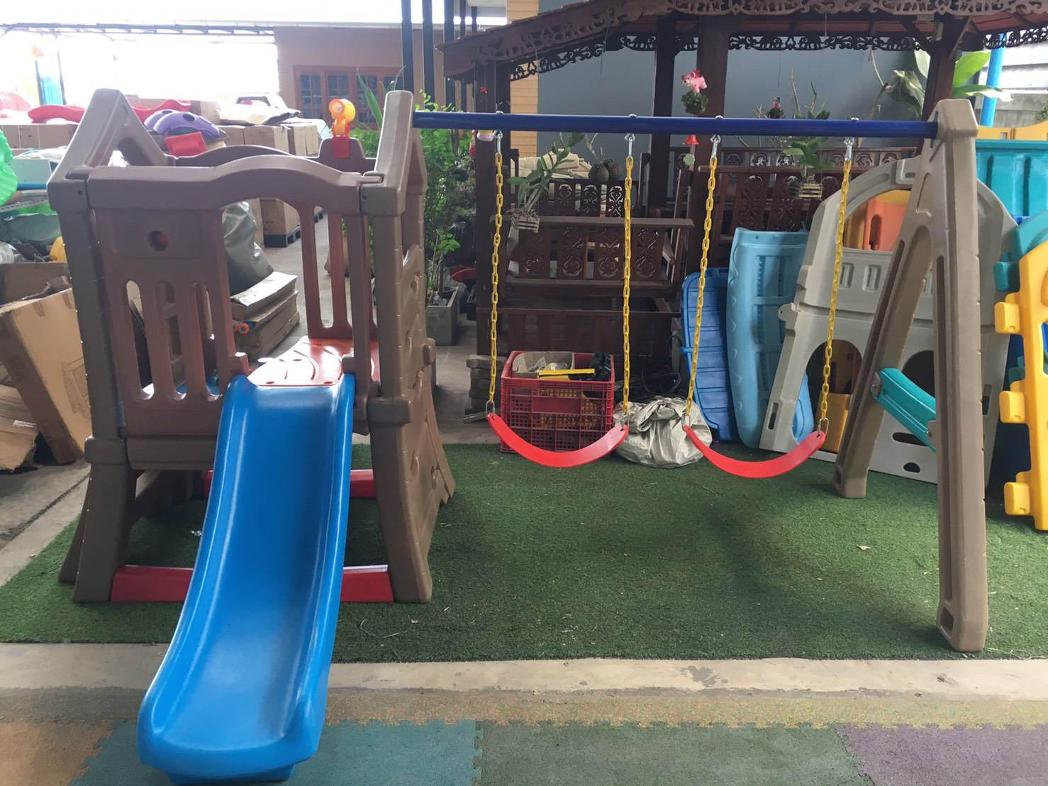 เครื่องเล่นสนาม,ของเล่นสนาม,ของเล่นเด็ก, บ้านสไลด์ชิงช้า 2 ที่นั่ง สินค้าพร้อมส่ง คิดค่าส่งตามจริง สินค้าราคาโรงงาน