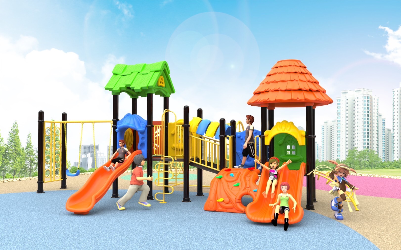 เครื่องเล่นสนามกลางแจ้ง -ในร่ม, ชุดบ้านแฝดเล่นรวม, สไลเดอร์พร้อมชิงช้าปีนป่าย สนามเด็กเล่น ,เครื่องเล่นสนามกลางแจ้งในร่มราคาถูก, เครื่องเล่นสนามปฐมวัย, playground, outdoorplayground ครุภัณฑ์สนามเด็กเล่น, สพฐ,โครงการโรงเรียนประชารัฐ