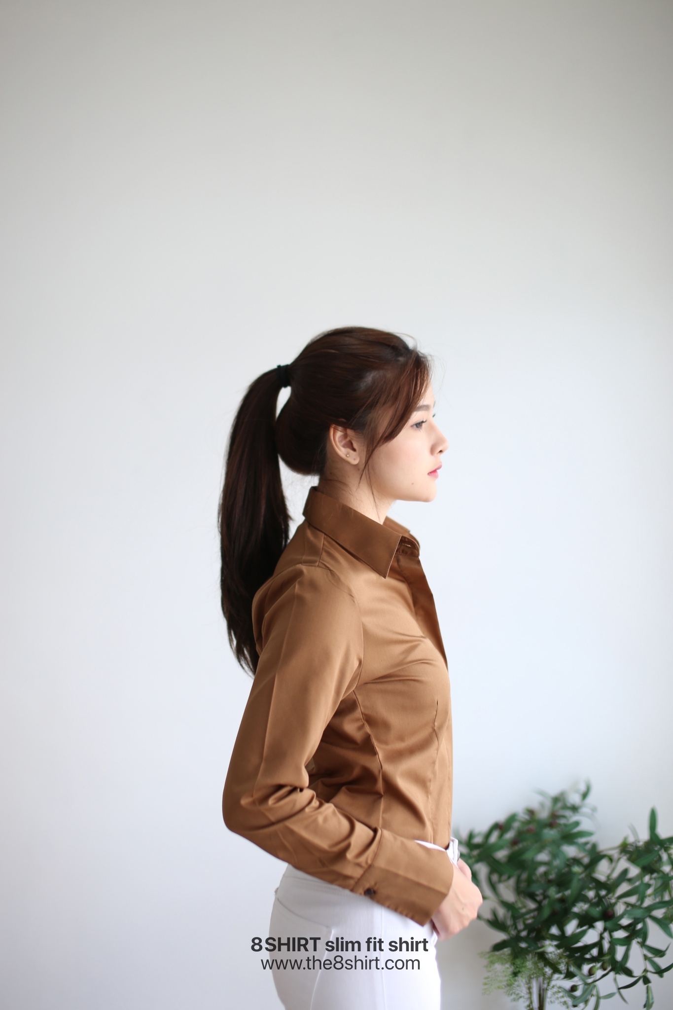 เสื้อเชิ้ตผู้หญิง สีน้ำตาลทอง (Gloden Brown) สลิมฟิต เข้ารูป แขนยาว เสื้อเชิ้ตทำงาน เสื้อยูนิฟอร์ม แบรนด์ 8SHIRT slim fit shirt พร้อมส่ง
