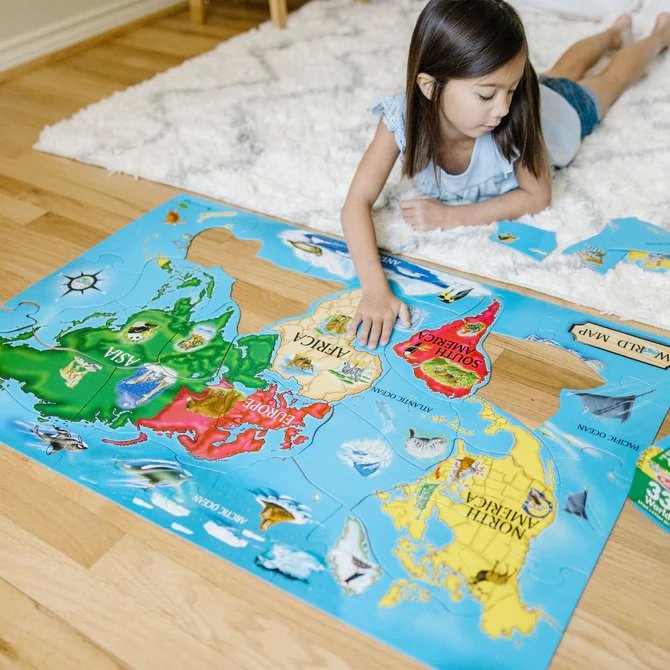 World Map Floor Puzzle จิ๊กซอว์จัมโบ้ รูปแผนที่โลก ขนาด 60x90 cm, ของเล่นเสริมพัฒนาการเด็ก เสริมทักษะการเรียนรู้ สื่อการสอนอนุบาล พร้อมส่ง