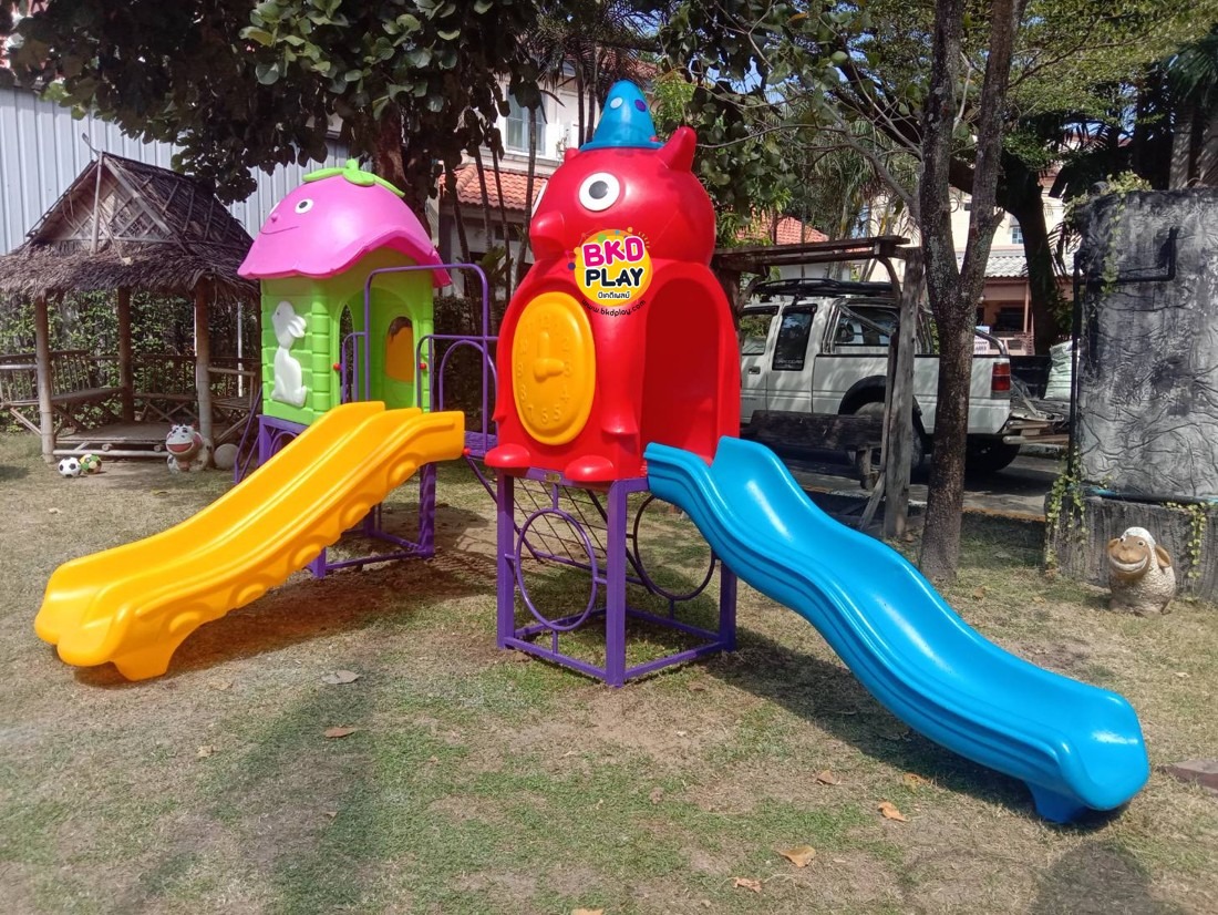 เครื่องเล่นสนาม,ของเล่นสนาม,สไลด์เดอร์ ,ปืนป่าย,ของเล่นเด็ก ,OutdoorPlayground ,IndoorPlayground, บ้านน้อยของนกฮูกสไลด์คู่ สินค้าพร้อมส่ง คิดค่าส่งตามจริง