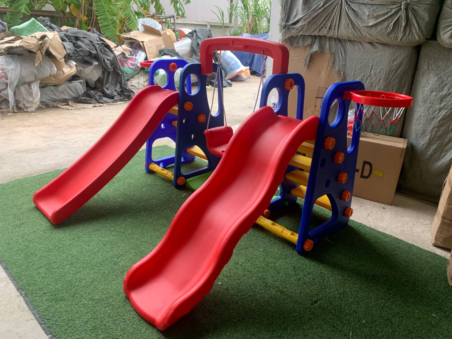 เครื่องเล่นสนาม,ของเล่นสนาม,ของเล่นเด็ก,ชิงช้า สไลเดอร์คู่ พร้อมส่ง