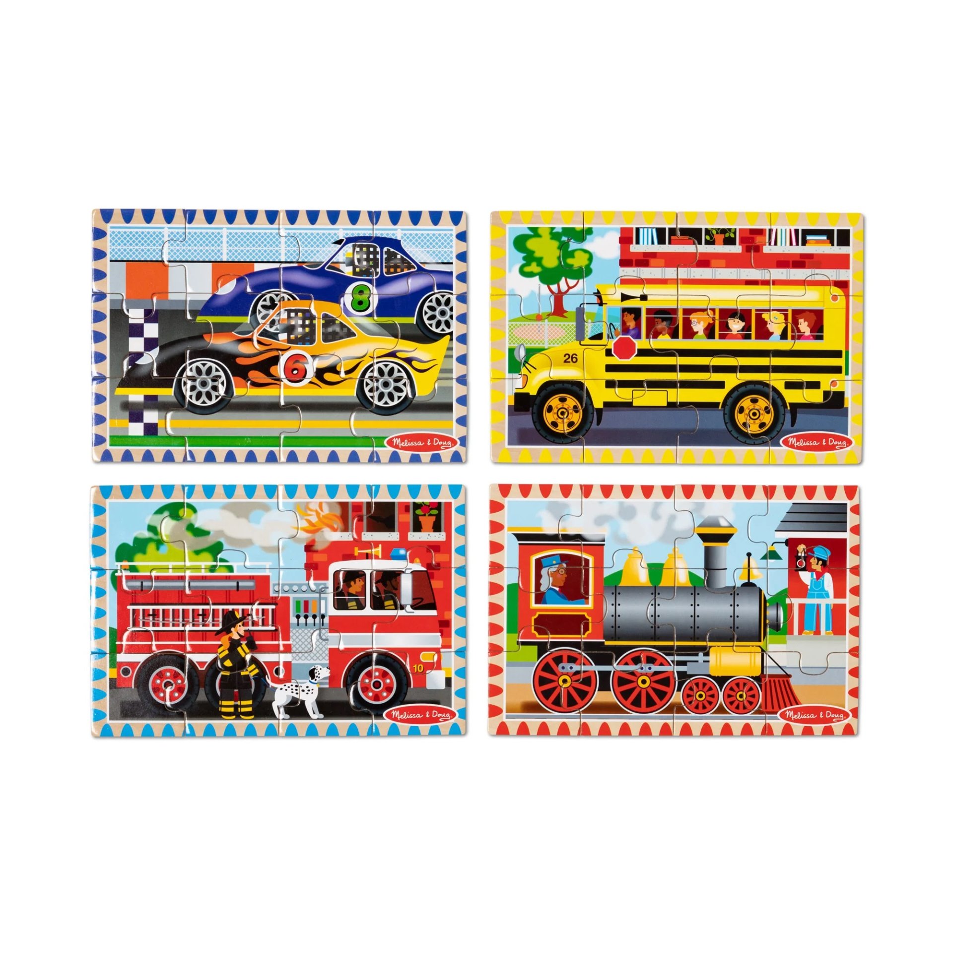 จิ๊กซอไม้12ชิ้นx4ลาย รุ่นยานพาหนะ ,Wooden Jigsaw Puzzles in a Box Vehicles, ของเล่นเสริมพัฒนาการ, ของเล่นเด็ก,สื่อการสอน,อนุบาล,พร้อมส่ง
