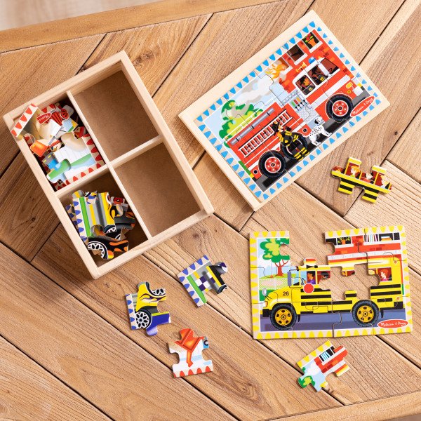 จิ๊กซอไม้12ชิ้นx4ลาย รุ่นยานพาหนะ ,Wooden Jigsaw Puzzles in a Box Vehicles, ของเล่นเสริมพัฒนาการ, ของเล่นเด็ก,สื่อการสอน,อนุบาล,พร้อมส่ง