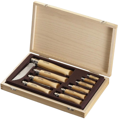 Collecting Wooden Case Of 10 Stainless Steel Knives