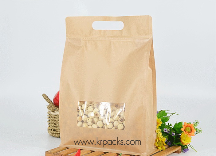 ถุงซิป พับข้าง กระดาษคราฟท์ เจาะหน้าต่าง มีช่องมือจับ